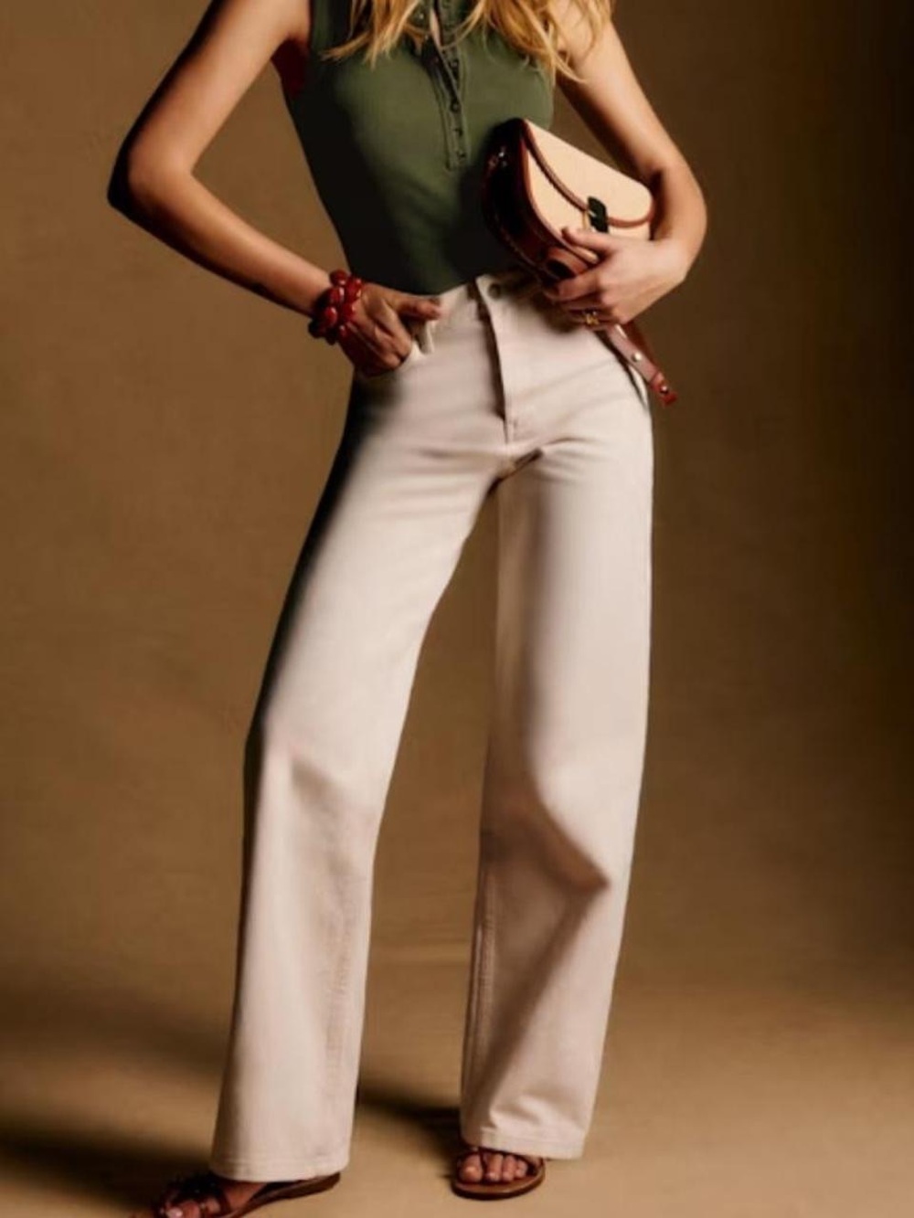Sezane High-Rise Wide Leg Jeans in Ecru